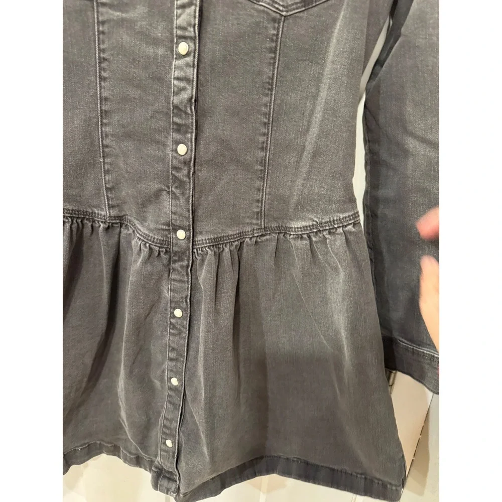 OshKosh Bgosh Girls Faded Black Denim Drop Waist Snap Front Dress Size 14